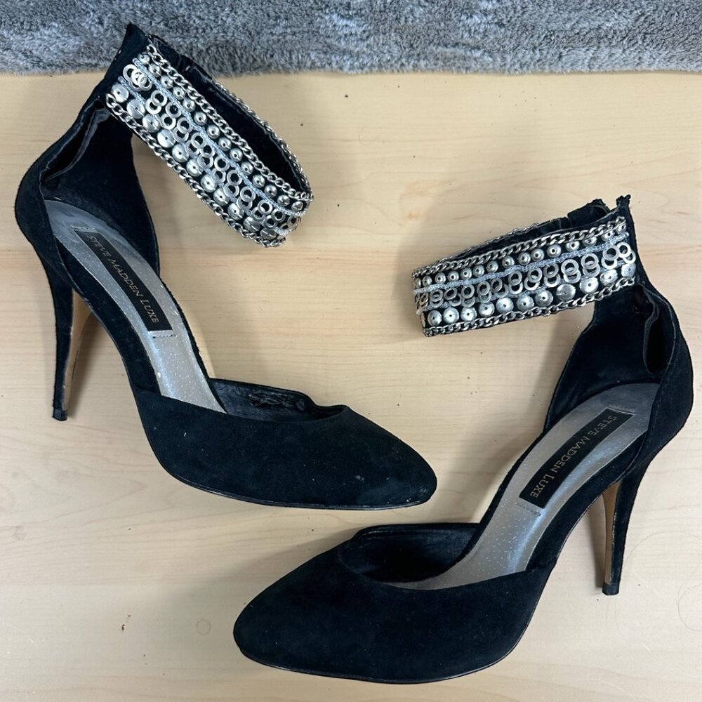 Steve Madden Luxe L-Fiona Black‎ Suede Jeweled Pumps